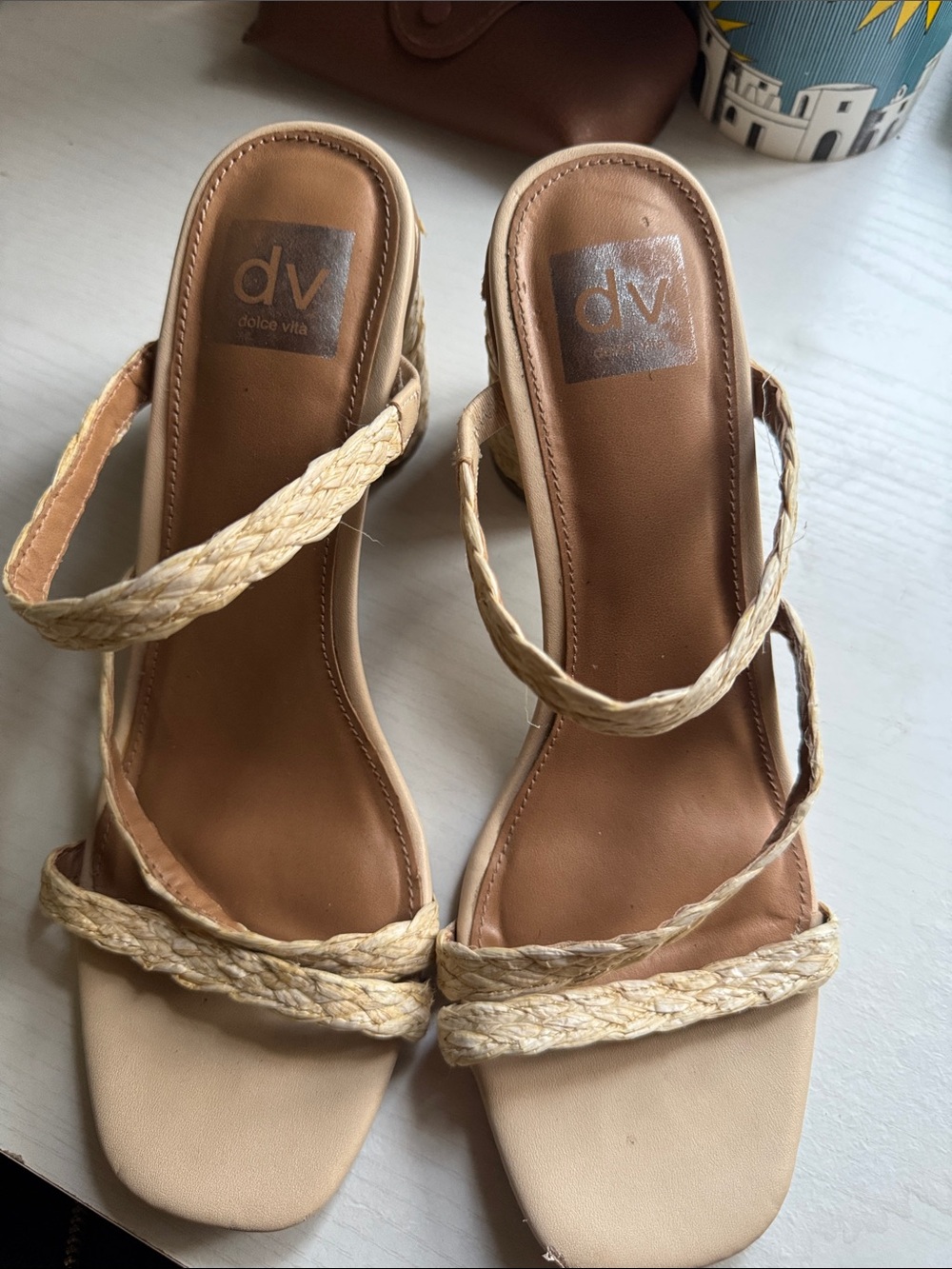 Dolce Vita Natural Braided-Strap Heeled Sandals